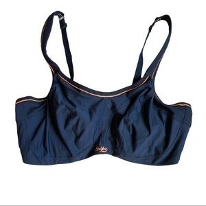 Sculptresse size 40F black bra with orange piping, underwire, adjustable straps